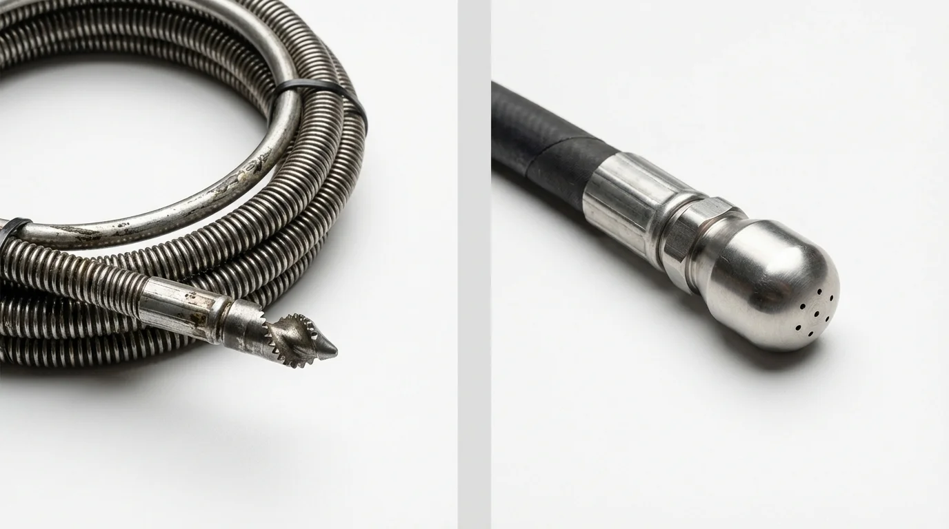 Drain snake cable and hydro jetting nozzle used for drain cleaning in Sun Valley, ID