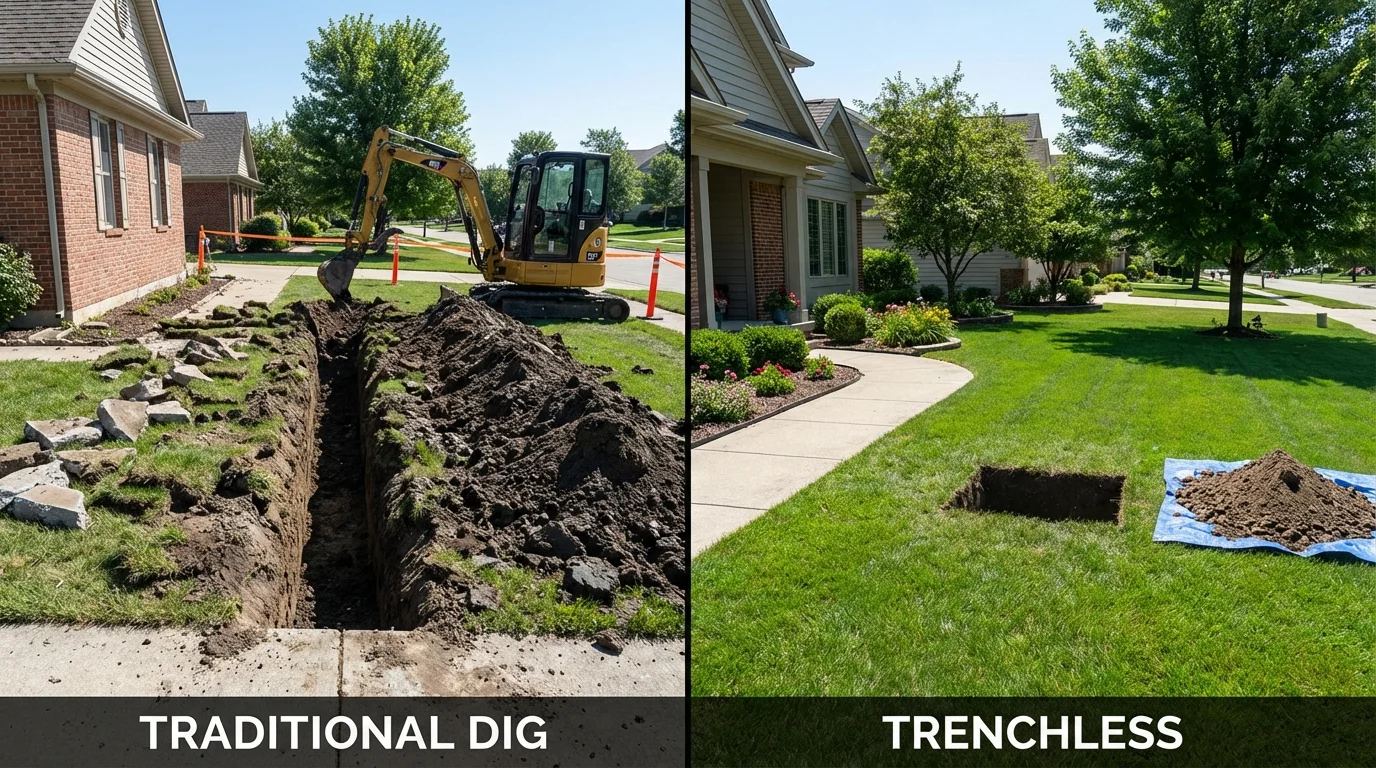 Trenchless sewer repair with minimal yard damage versus traditional excavation in Sun Valley, ID